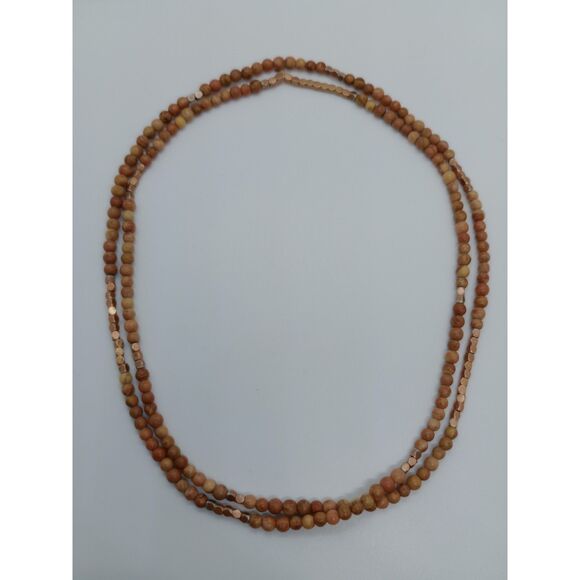 Natural Stone Agate Metal Beaded 34" Elastic Stretch Necklace - Picture 2 of 5
